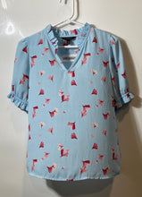 Load image into Gallery viewer, Banana Republic Womens Blue Floral Puff Sleeve V-Neck Ruffle Blouse Top Size XS