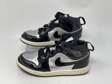 Load image into Gallery viewer, Authentic Nike Boys Air Jordan 1 Mid SE Black Silver Tone Sneaker Shoes Sz 1.5Y