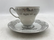 Load image into Gallery viewer, Set Of 2 Pcs Norcrest Ceramic Silver 25th Anniversary China Teacup & Saucer Set