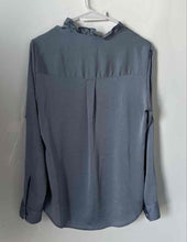 Load image into Gallery viewer, Express Portofino Womens Gray Ruffle V-Neck Slim Button Front Blouse Top Size M