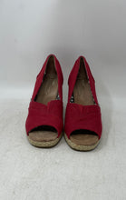 Load image into Gallery viewer, Toms Womens Red Beige Open Toe Slip-On Wedge Espadrille Heels Size 6.5