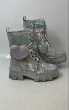 Load image into Gallery viewer, iHeartRaves Womens Monalisa Silver Round Toe Lace-Up Ankle Boots Size 6