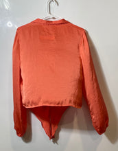 Load image into Gallery viewer, Guess Womens Orange Long Sleeve Pockets Tie Front Collared Blouse Top Size L