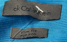 Load image into Gallery viewer, Calvin Klein Mens Blue Cotton Long Sleeve Non-Iron Slim Fit Dress Shirt Size 15
