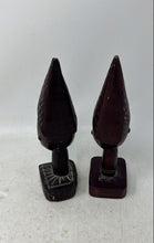 Load image into Gallery viewer, Pair Of Burgundy African Tribal Style Hand-Carved Wooden Head Sculptures