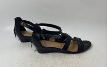 Load image into Gallery viewer, Franco Sarto Womens Black Leather Wedge Heel Back Zip Strappy Sandals Size 7.5