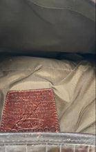 Load image into Gallery viewer, Brighton Womens Brown Woven Leather Croc Embossed Flap Magnetic Shoulder Handbag