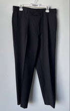 Load image into Gallery viewer, Hugo Boss Mens Black Striped Wool Pleated Straight Leg Dress Pants Size 42R