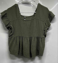 Load image into Gallery viewer, Lucky Brand Womens Olive Green Short Sleeve Peplum Cropped Blouse Top Size XS