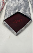 Load image into Gallery viewer, Versace Mens Gray Red Printed Silk Adjustable Designer Tie Rip & Tear