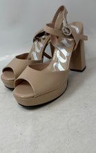 Load image into Gallery viewer, Cuple Womens Beige Patent Leather Buckle Block Platform Sandals Size 41
