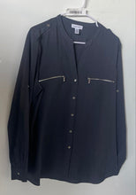 Load image into Gallery viewer, Calvin Klein Womens Blue Long Sleeve Zipper Button Front Blouse Top Size XL