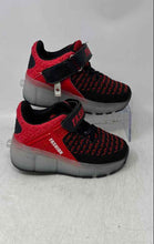 Load image into Gallery viewer, Kids Black Red LED Light-Up Hook & Loop Retractable Roller Skate Shoes Size 29