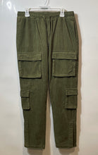 Load image into Gallery viewer, Forever 21 Mens Green Corduroy Elastic Waist Drawstring Cargo Pants Size L