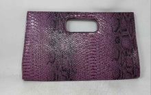 Load image into Gallery viewer, Unbranded Womens Dark Purple Snakeskin Print Faux Leather Clutch Handbag