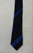 Load image into Gallery viewer, Angelino Mens Blue Black Printed Silk Adjustable Keeper Loop Designer Tie
