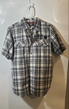 Load image into Gallery viewer, Harley-Davidson Mens Gray White Checkered Short Sleeve Button-Up Shirt Size M