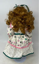 Load image into Gallery viewer, Vintage Curly Brown Hair And Blue Eyes Collectible Porcelain Doll In White Dress