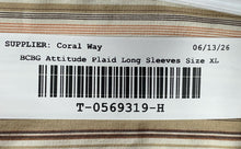 Load image into Gallery viewer, BCBG Attitude Mens Brown Beige Striped Collared Long Sleeve Dress Shirt Size XL
