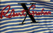 Load image into Gallery viewer, Robert Graham Mens White Blue Striped Tailored Fit Button-Up Shirt Size M