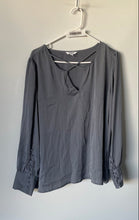 Load image into Gallery viewer, Express Womens Gray Balloon Sleeve Criss-Cross V-neck Blouse Top Size XL