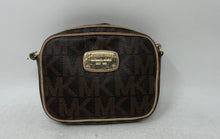 Load image into Gallery viewer, Michael Kors Womens Brown Monogram Leather Trim Zip Top Jet Set Crossbody Bag
