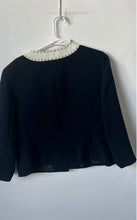 Load image into Gallery viewer, Tahari Womens Black Long Sleeve Round Neck Embellished Open Front Blazer Sz 12P