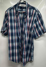 Load image into Gallery viewer, Basic Editions Mens Blue Pink White Plaid Short Sleeve Button-Up Shirt XL