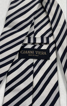Load image into Gallery viewer, Gianni Viera Mens White Silver-Tone Striped Silk Keeper Loop Pointed Tie