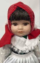 Load image into Gallery viewer, Royalton Collection Hand Painted Green Dress Red Scarf Porcelain Doll