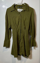 Load image into Gallery viewer, Zara Womens Green Long Sleeve Button Front Belted Shirt Dress Size Small