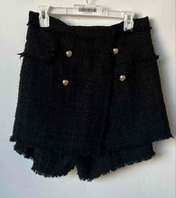 Load image into Gallery viewer, Zara Womens Black Tweed Regular Fit Wrap Button Front Raw Hem Mini Skort Size M
