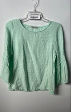 Load image into Gallery viewer, Francesca Bettini Womens Green Eyelet Trim Bell Sleeve Blouse Top Size Small