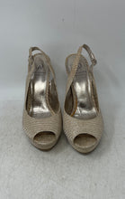 Load image into Gallery viewer, Adrianna Papell Womens Gold Glitter Peep Toe High Slingback Heels Size 8.5M