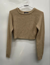 Load image into Gallery viewer, PrettyLittleThing Womens Brown Ribbed Knitted Pullover Cropped Sweater Size 10P