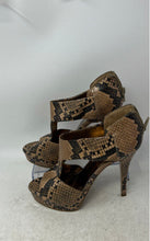 Load image into Gallery viewer, Nine West Womens Poleman Black Brown Snakeskin Print High Platform Heels Sz 7.5
