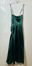 Load image into Gallery viewer, Zara Womens Green Satin Spaghetti Strap Square Neck Slit Slip Dress Size Small