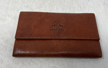 Load image into Gallery viewer, Brochure Womens Brown Leather ID Window Card Holder Flap Trifold Wallet