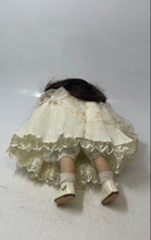 Load image into Gallery viewer, Brown Hair And Eyes Vintage Style Porcelain Doll With Cream Dress Hat & Purse