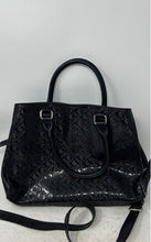Load image into Gallery viewer, Guess Womens Black Monogram Print Adjustable Crossbody Strap Satchel Bag