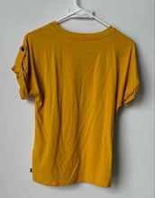 Load image into Gallery viewer, Karl Lagerfeld Paris Womens Yellow Short Roll Tab Sleeve Crew Neck T-Shirt Sz XS