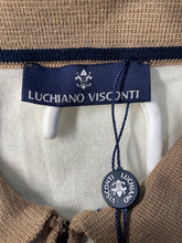 Load image into Gallery viewer, Luchiano Visconti Mens Beige White Black Striped 1/4 Zip Polo Shirt Size M w/Tag