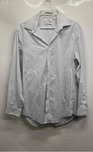 Load image into Gallery viewer, Calvin Klein Mens White Blue Geometric Long Sleeve Dress Shirt Sz M 15 1/2 32-33