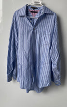 Load image into Gallery viewer, Tommy Hilfiger Mens Blue Striped Printed Long Sleeve Dress Shirt Size 16 L