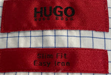 Load image into Gallery viewer, Hugo Boss Mens White Blue Check Slim Fit Long Sleeve Dress Shirt Size 39/15.5