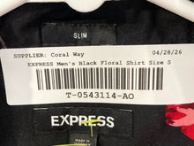 Load image into Gallery viewer, Express Mens Black Floral Short Sleeve Collared Dress Shirt Size Small 14-14.5