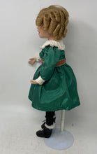 Load image into Gallery viewer, Vintage Shirley Temple Porcelain Green Dress Blonde Hair Brown Eyes Girl Doll