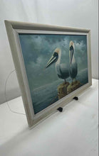 Load image into Gallery viewer, 2 Pelicans Perched On Pilings Above The Ocean Wall Decor Art Painting On Canvas