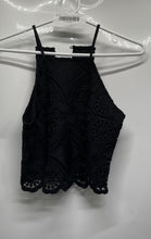 Load image into Gallery viewer, Abercrombie & Fitch Womens Black Floral Lace Halter Neck Cropped Tank Top Sz XS