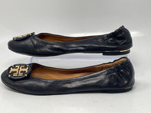 Load image into Gallery viewer, Authentic Tory Burch Womens Black Leather Slip-On Ballet Flats Size 7.5M Damaged